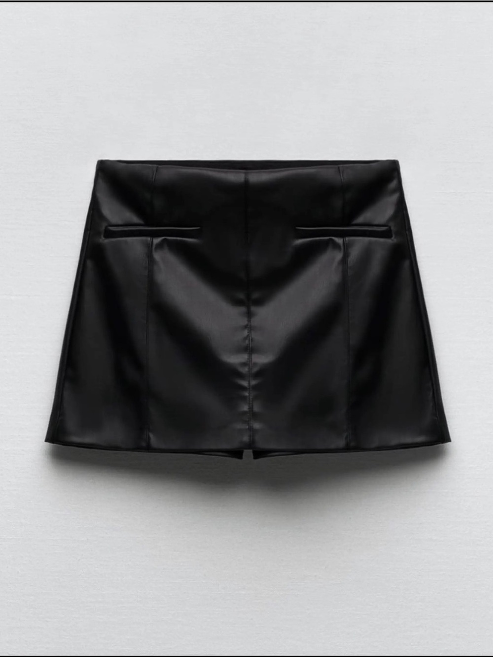 ZARA Black Faux Leather A-Line Mini Skort